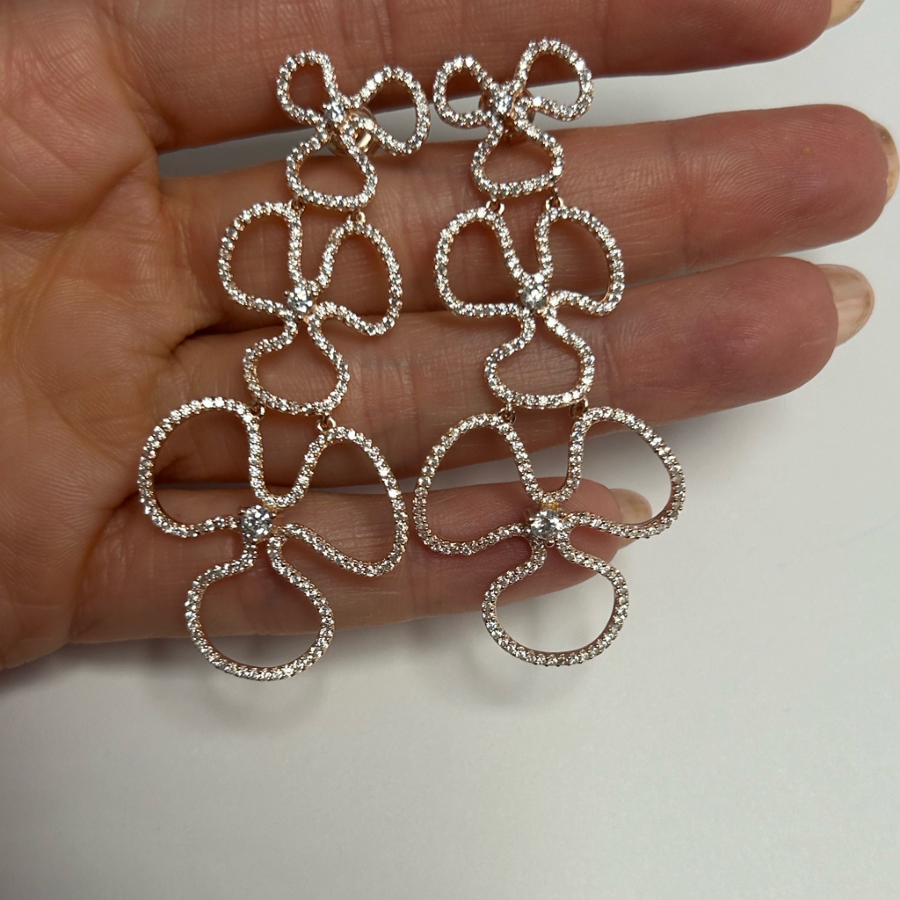 Suzy Levian Rose Sterling Silver White Cz Floral Dangle Earrings Nwt